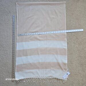 NWT Eileen Fisher Organic Cotton Striped Scarf Tan and White